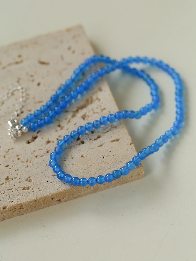 Glacier Blue Onyx 4mm Beaded Necklace - floysun