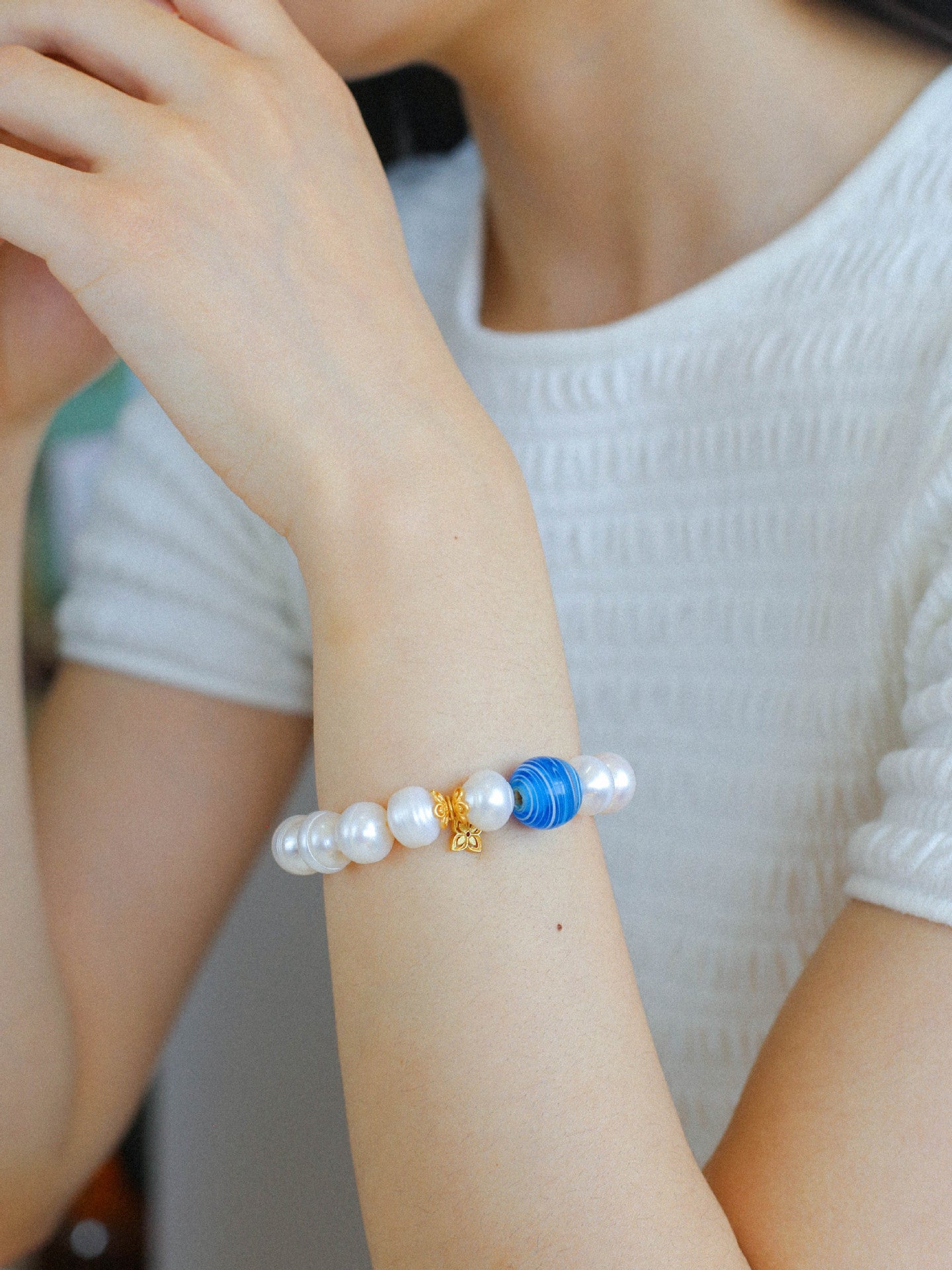Glass and Baroque Pearl Beaded Bracelet - floysun