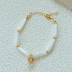 Glittering Ripple Shell & White Crystal Bracelet - floysun