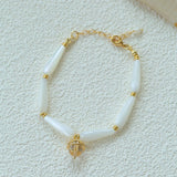 Glittering Ripple Shell & White Crystal Bracelet - floysun