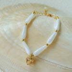 Glittering Ripple Shell & White Crystal Bracelet - floysun