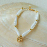 Glittering Ripple Shell & White Crystal Bracelet - floysun