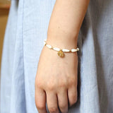 Glittering Ripple Shell & White Crystal Bracelet - floysun