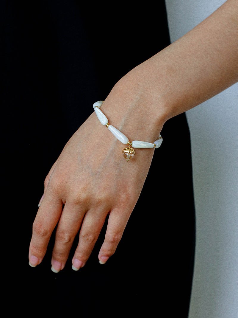 Glittering Ripple Shell & White Crystal Bracelet - floysun