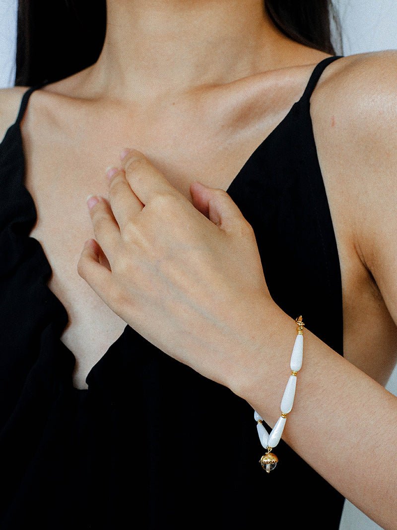 Glittering Ripple Shell & White Crystal Bracelet - floysun