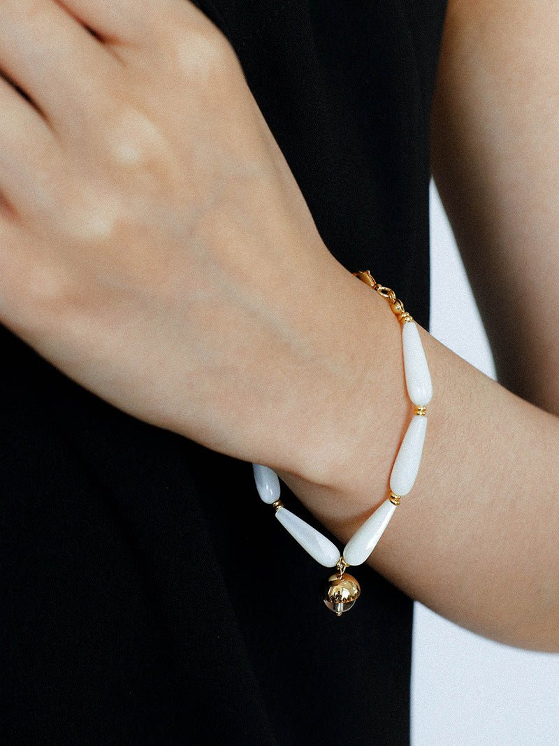 Glittering Ripple Shell & White Crystal Bracelet - floysun