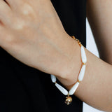 Glittering Ripple Shell & White Crystal Bracelet - floysun