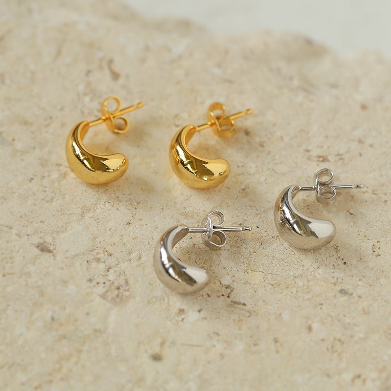 Glossy Water Drop Huggie Earrings - floysun