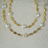 Gold Coin Lava Button Baroque Pearl Necklace - floysun