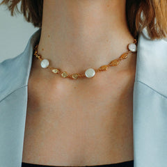 Gold Coin Lava Button Baroque Pearl Necklace - floysun