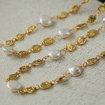 Gold Coin Lava Button Baroque Pearl Necklace - floysun