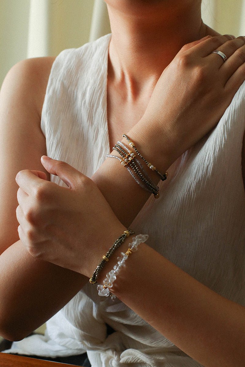 Gold Ore & Pearl Beaded Bracelet - floysun