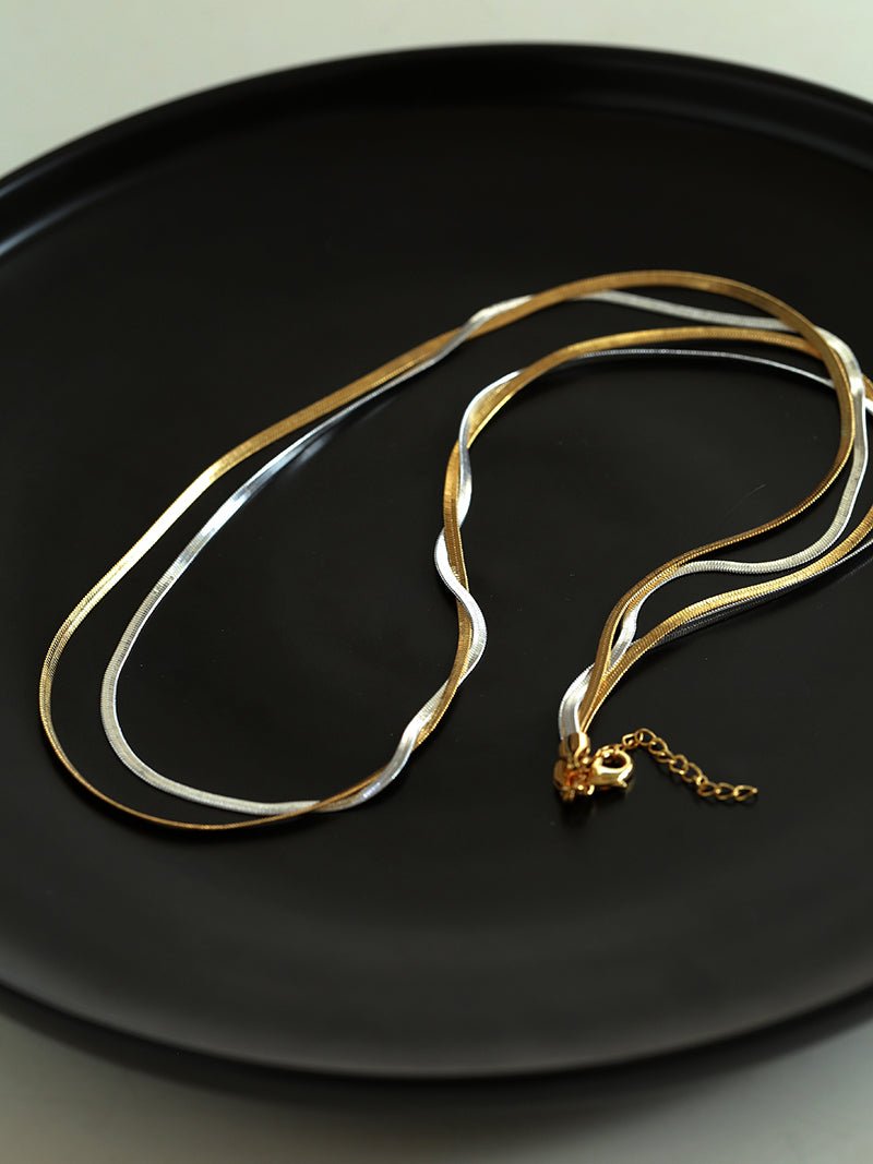 Gold & Silver Two - Tone Snake Chain Long Necklace - floysun