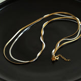 Gold & Silver Two - Tone Snake Chain Long Necklace - floysun