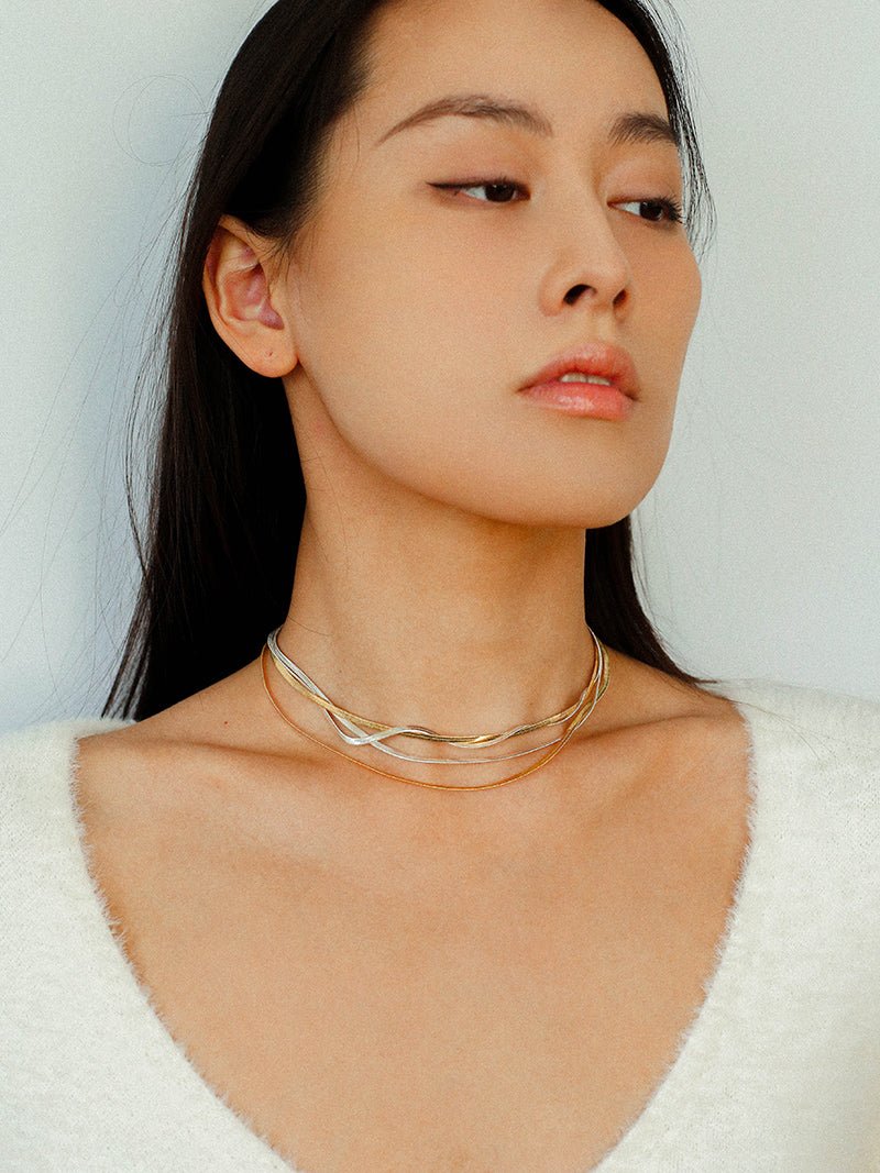 Gold & Silver Two - Tone Snake Chain Long Necklace - floysun