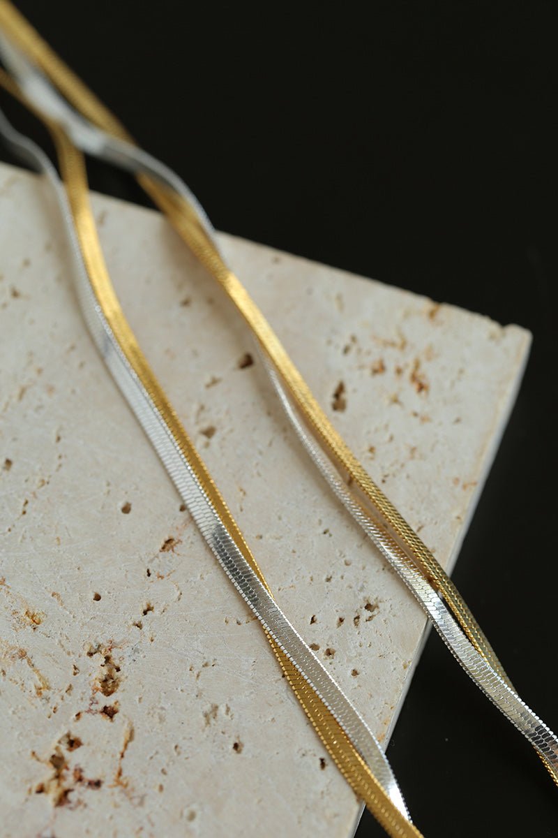 Gold & Silver Two - Tone Snake Chain Long Necklace - floysun