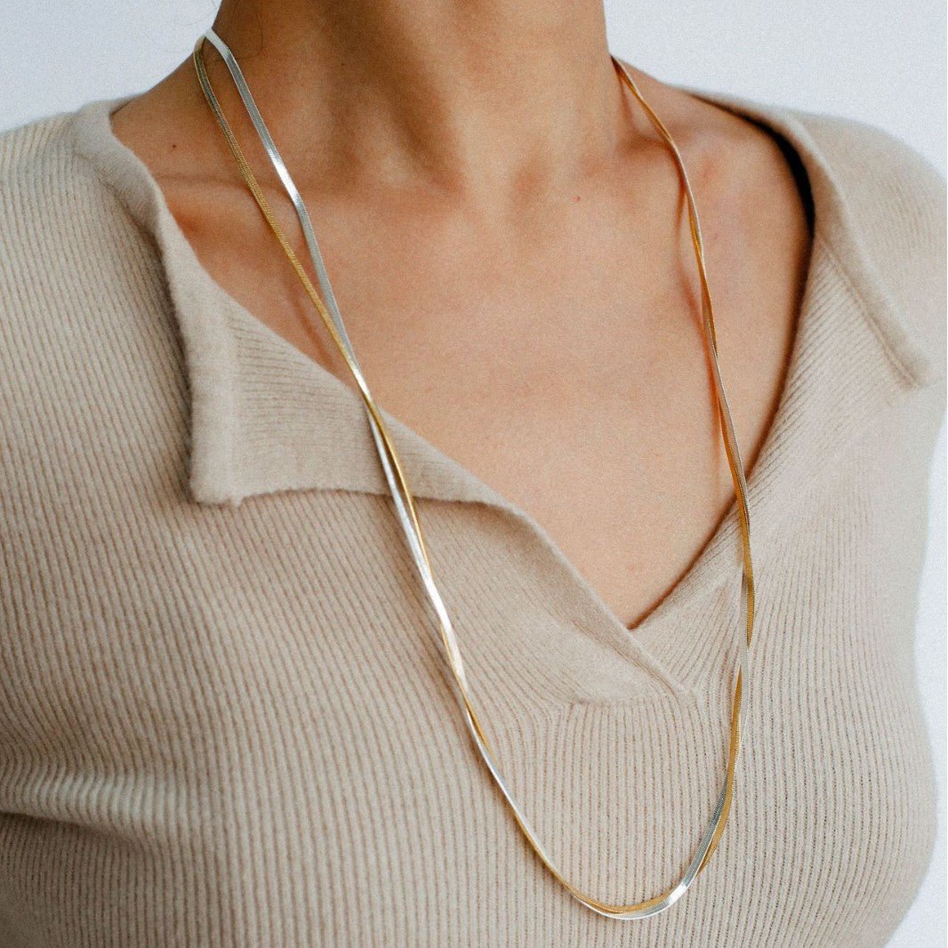 Gold & Silver Two - Tone Snake Chain Long Necklace - floysun