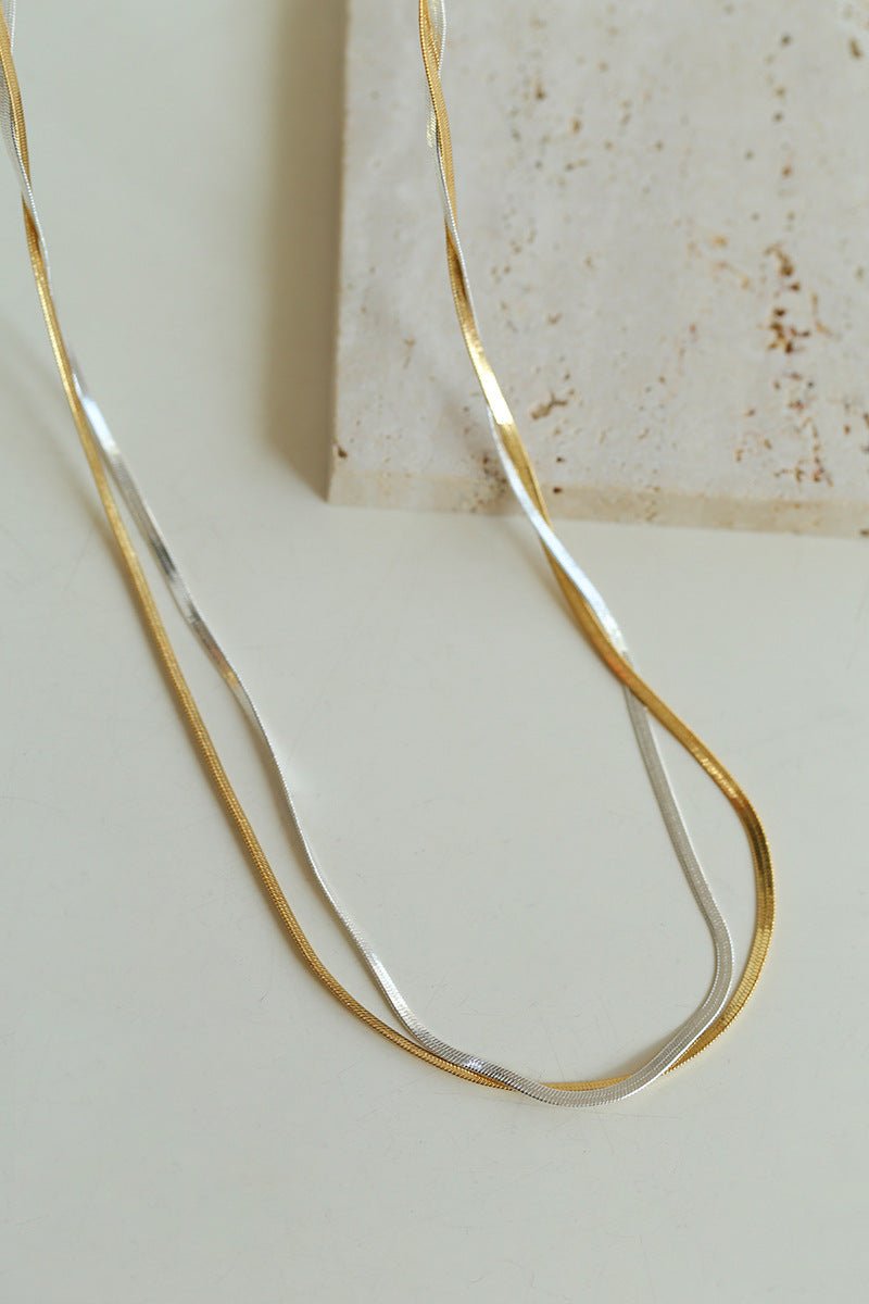 Gold & Silver Two - Tone Snake Chain Long Necklace - floysun