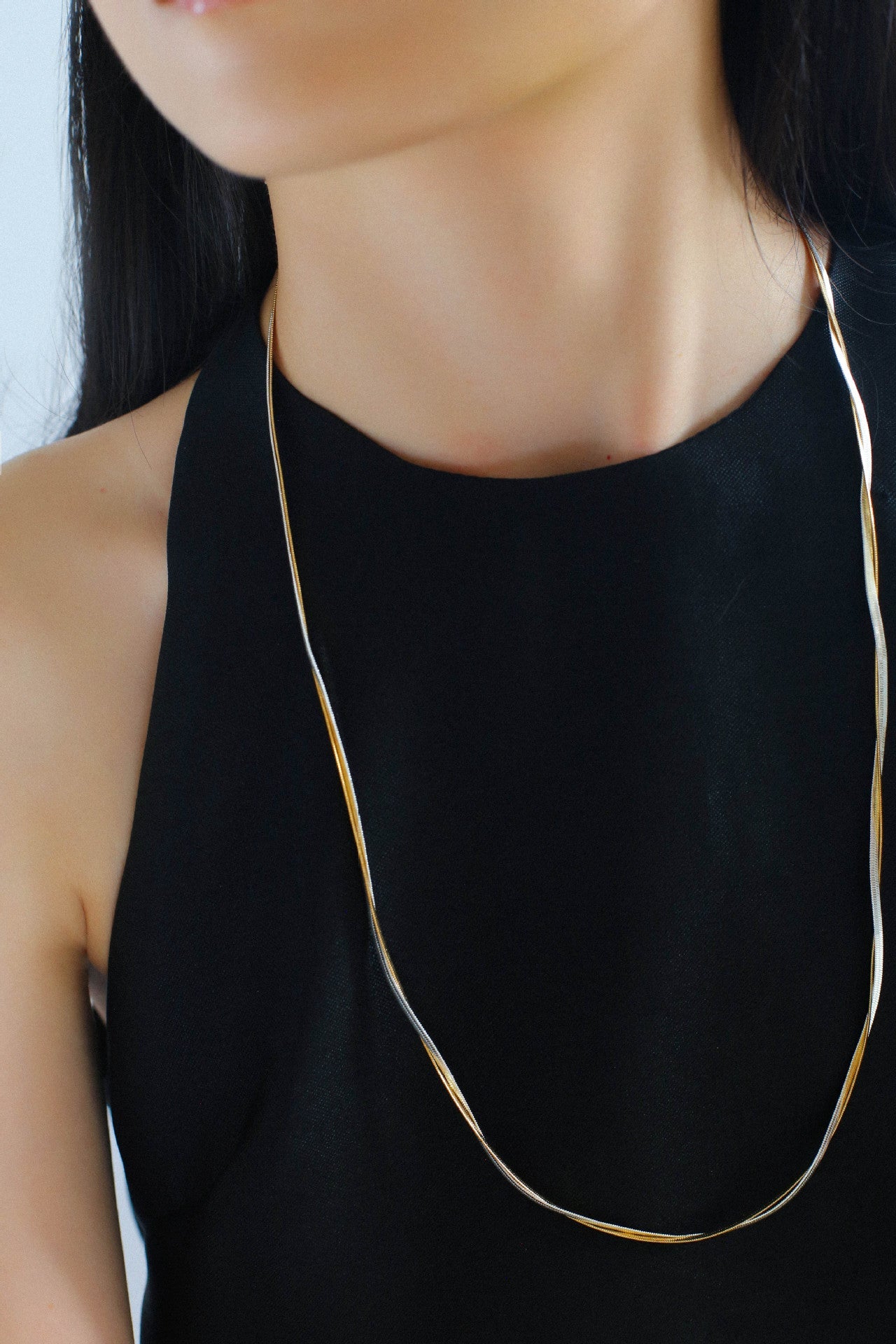 Gold & Silver Two - Tone Snake Chain Long Necklace - floysun