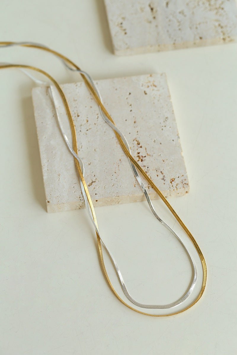 Gold & Silver Two - Tone Snake Chain Long Necklace - floysun