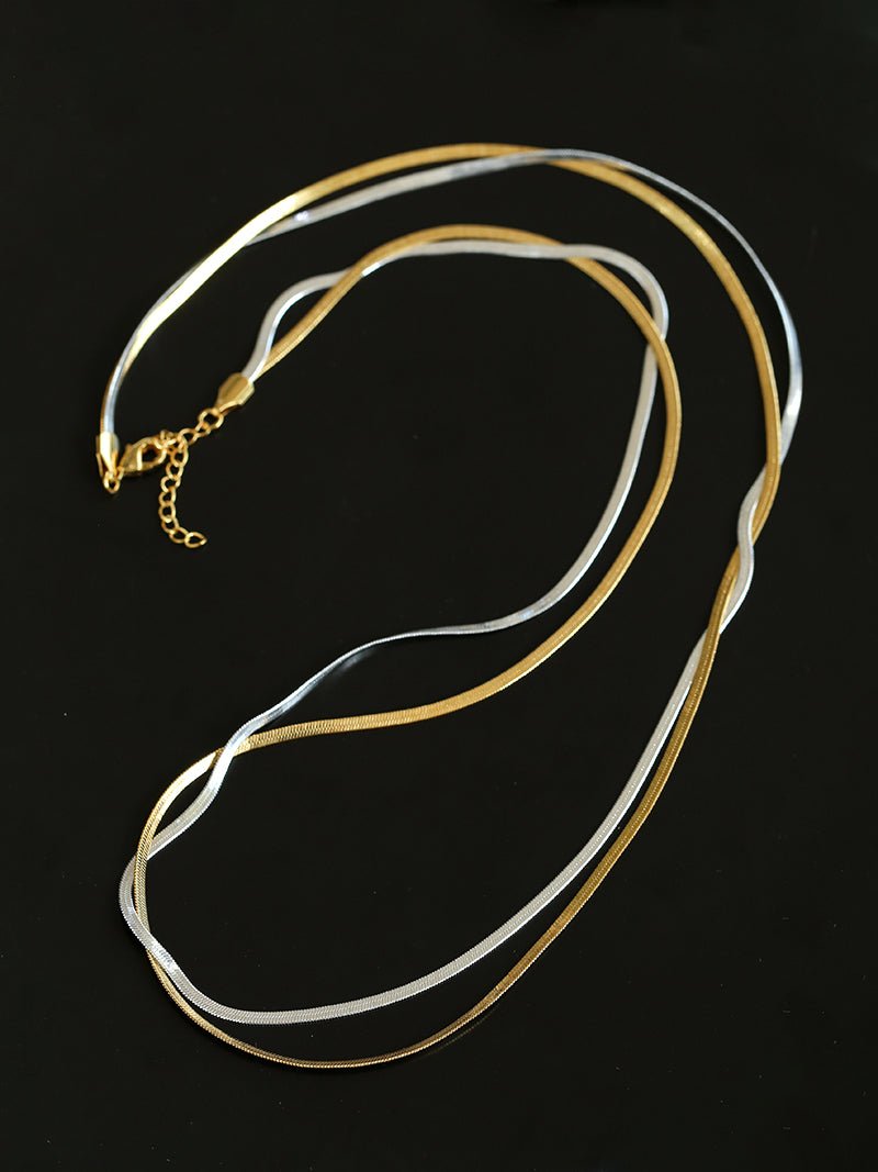 Gold & Silver Two - Tone Snake Chain Long Necklace - floysun