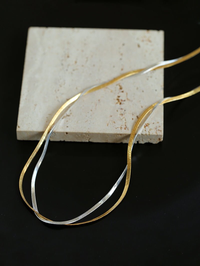 Gold & Silver Two - Tone Snake Chain Long Necklace - floysun