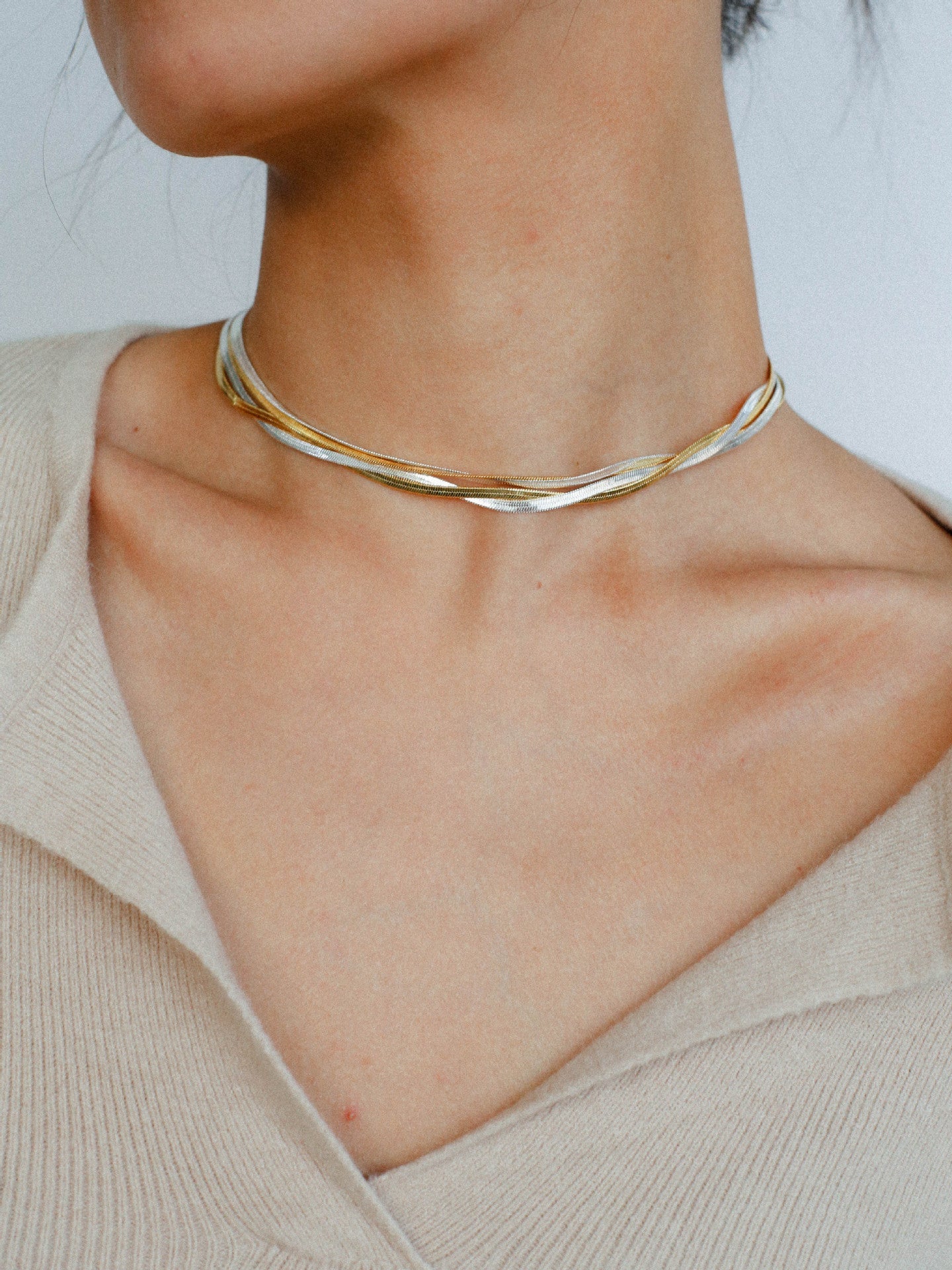 Gold & Silver Two - Tone Snake Chain Long Necklace - floysun