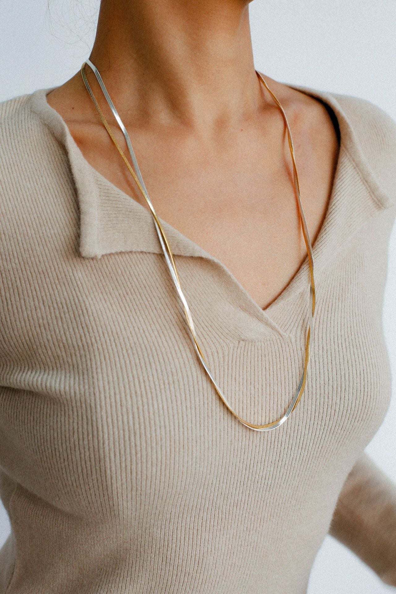 Gold & Silver Two - Tone Snake Chain Long Necklace - floysun