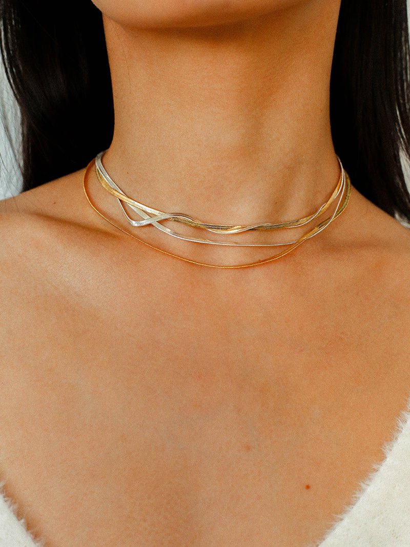 Gold & Silver Two - Tone Snake Chain Long Necklace - floysun
