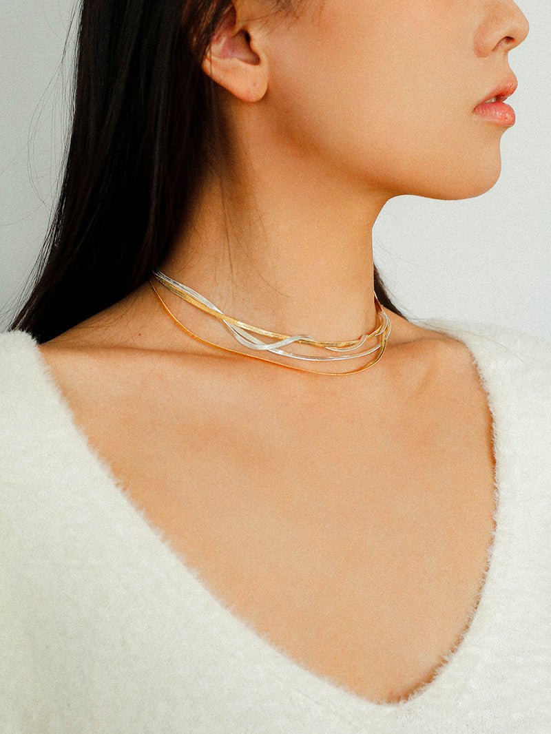 Gold & Silver Two - Tone Snake Chain Long Necklace - floysun