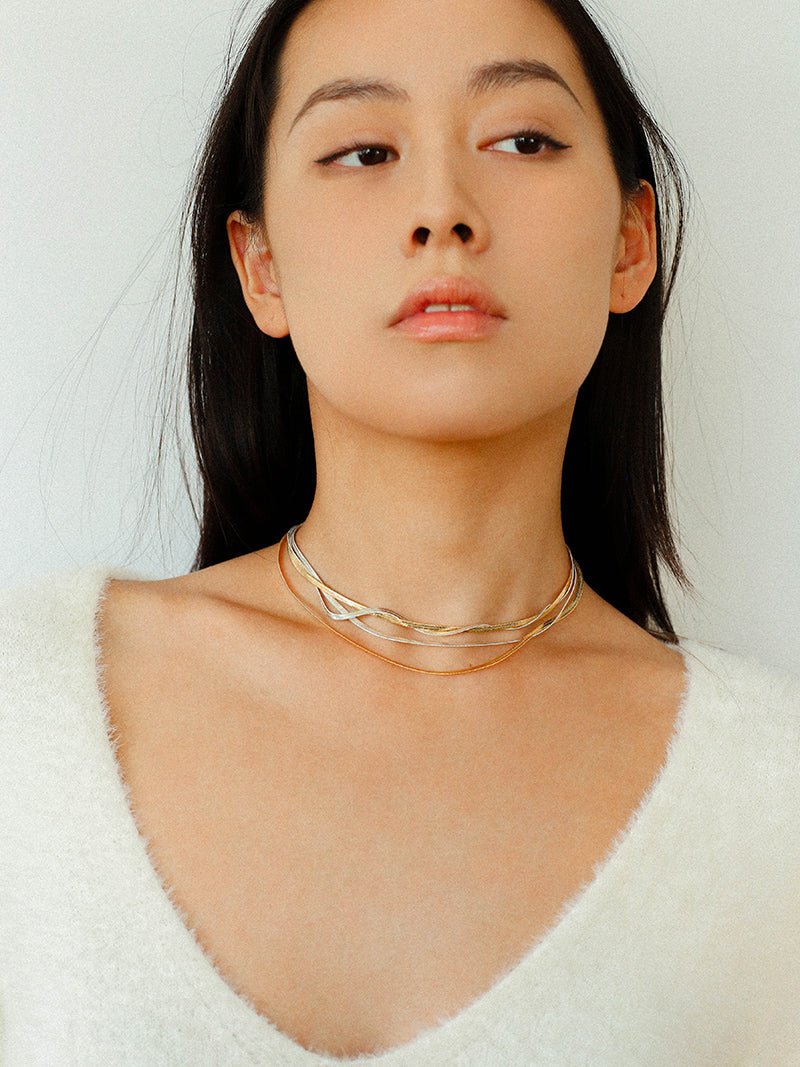 Gold & Silver Two - Tone Snake Chain Long Necklace - floysun