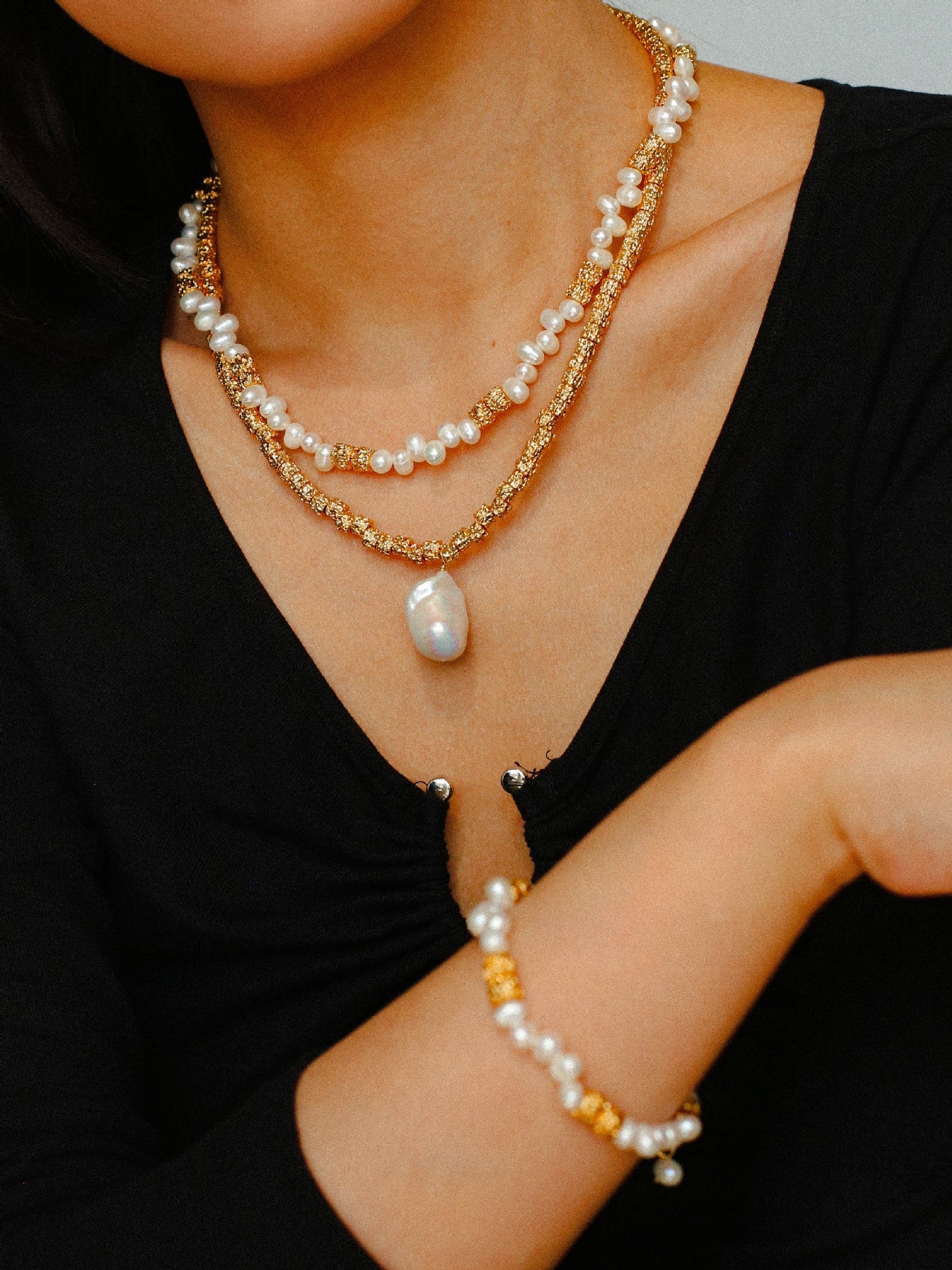 Golden Bean Staggered Pearl Bracelet - floysun