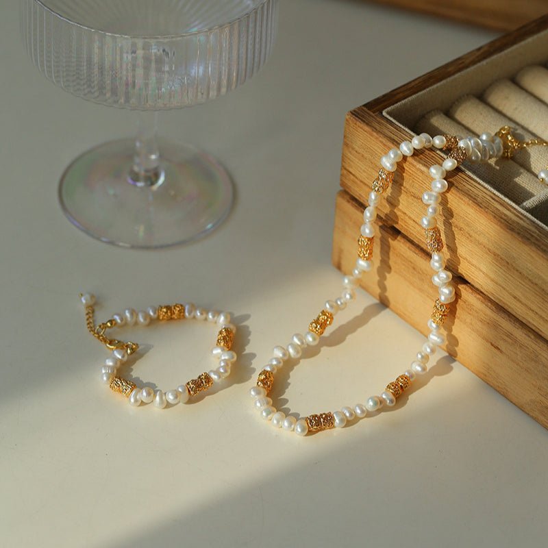Golden Bean Staggered Pearl Bracelet - floysun