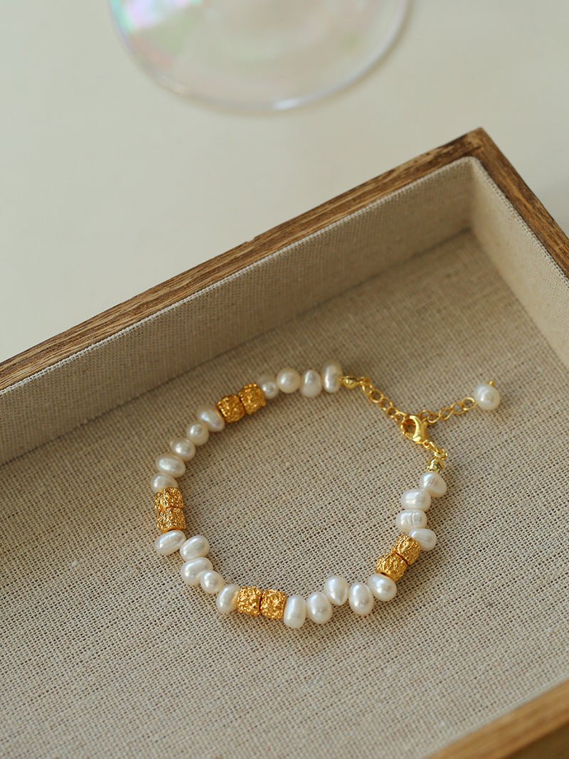 Golden Bean Staggered Pearl Bracelet - floysun