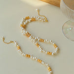 Golden Bean Staggered Pearl Necklace - floysun