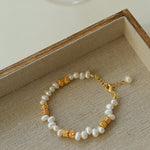 Golden Bean Staggered Pearl Necklace - floysun
