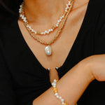 Golden Bean Staggered Pearl Necklace - floysun