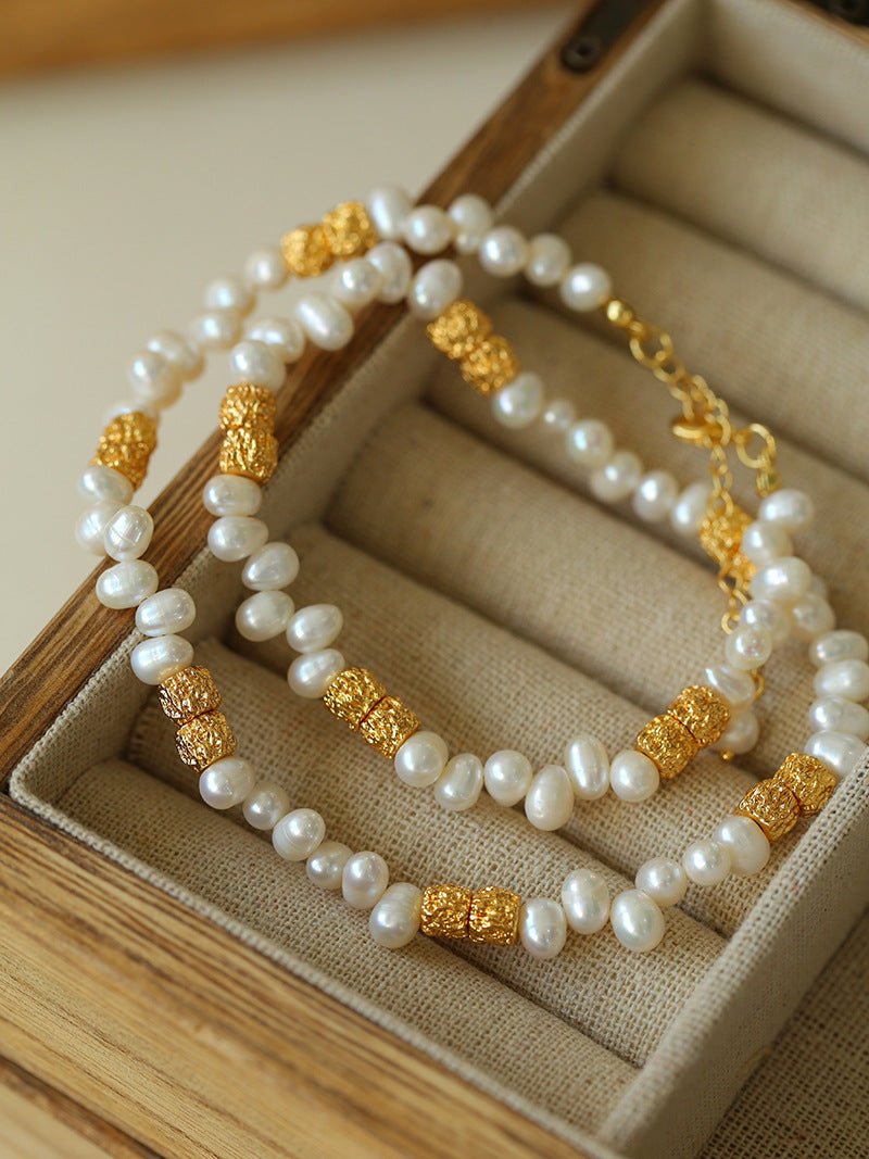 Golden Bean Staggered Pearl Necklace - floysun