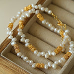 Golden Bean Staggered Pearl Necklace - floysun