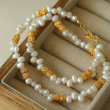 Golden Bean Staggered Pearl Necklace - floysun