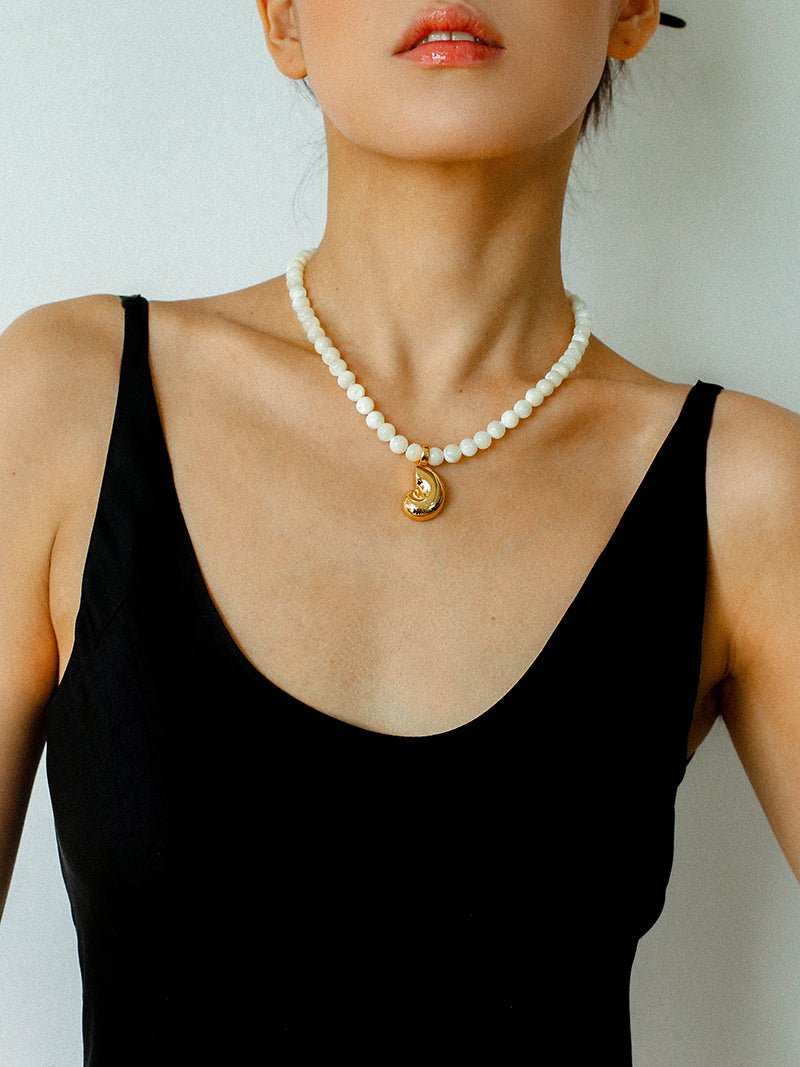 Golden Conch White Shell Dream Necklace - floysun