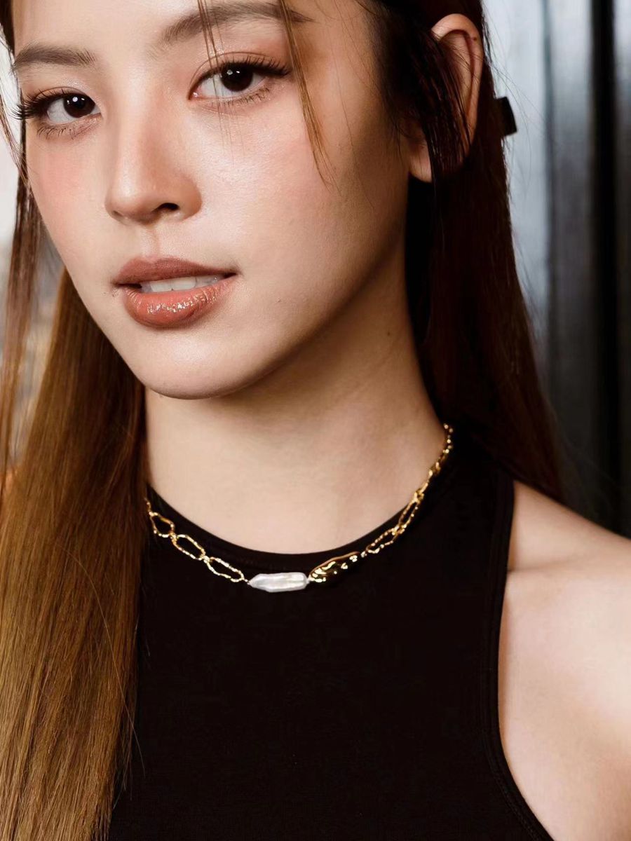 Golden Harmony Baroque Pearl Chain Collar Necklace - floysun