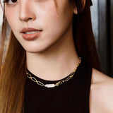 Golden Harmony Baroque Pearl Chain Collar Necklace - floysun