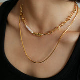 Golden Harmony Baroque Pearl Chain Collar Necklace - floysun