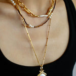 Golden Harmony Baroque Pearl Chain Collar Necklace - floysun