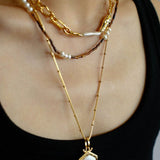 Golden Harmony Baroque Pearl Chain Collar Necklace - floysun