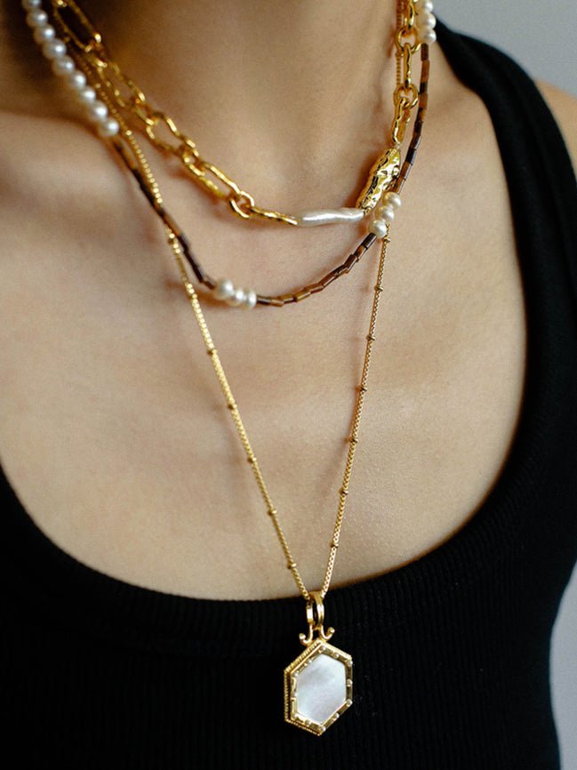 Golden Harmony Baroque Pearl Chain Collar Necklace - floysun