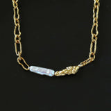 Golden Harmony Baroque Pearl Chain Collar Necklace - floysun
