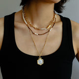 Golden Harmony Baroque Pearl Chain Collar Necklace - floysun