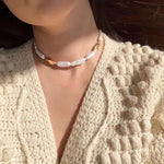 Golden Harmony Baroque Pearl Chain Collar Necklace - floysun